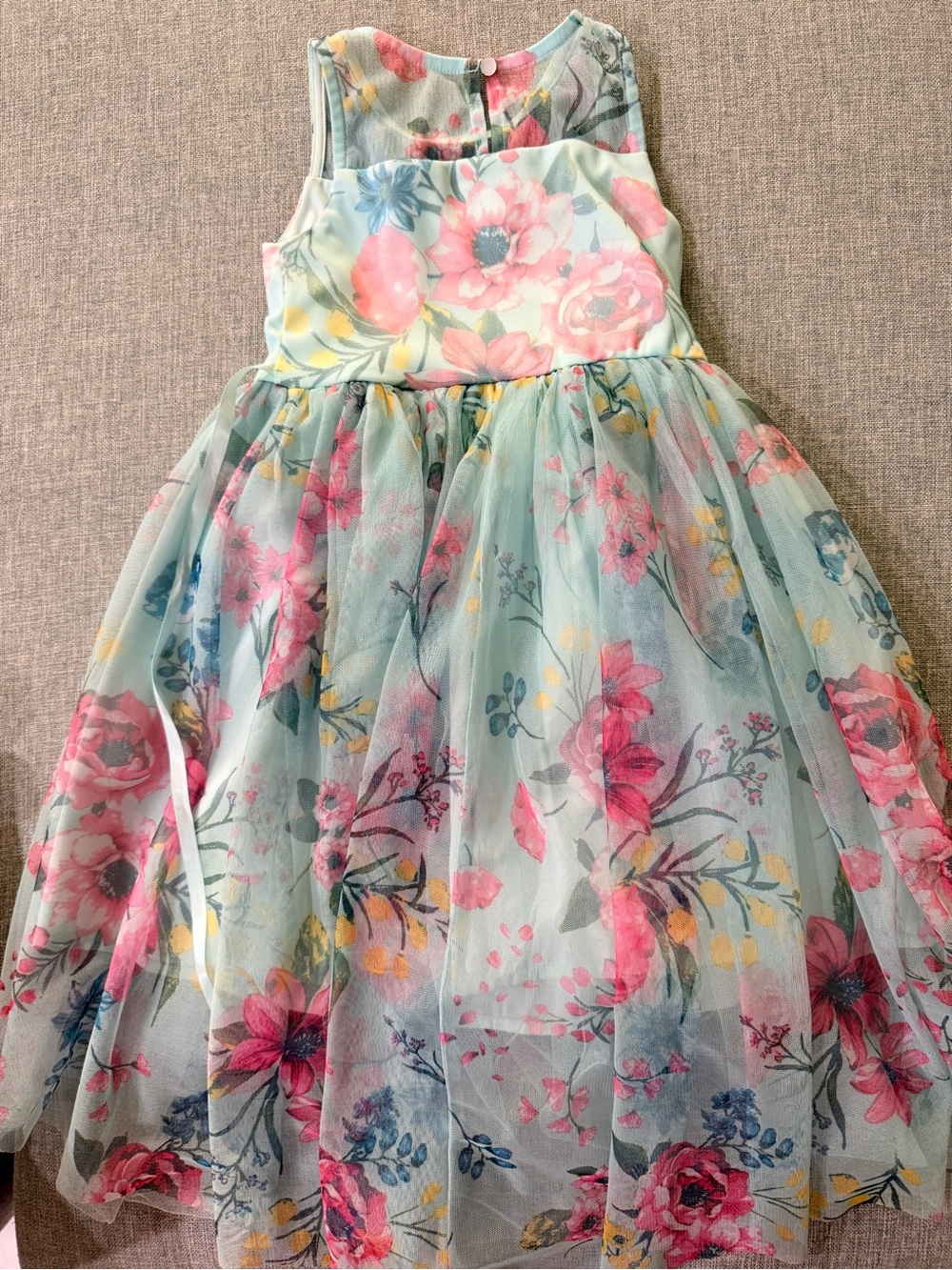 Girls' Floral Mesh Party Dress in Mint and Pink